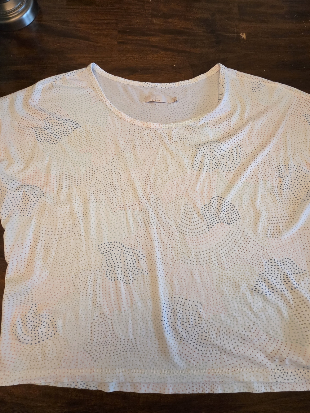 prAna "Shady Springs" Soft White Dotty Short Sleeve Flowy Top Blouse - Size L